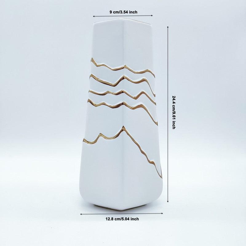 Irregular Shape White Vase with Golden Wave Line | Home Decor & Flower Arrangements